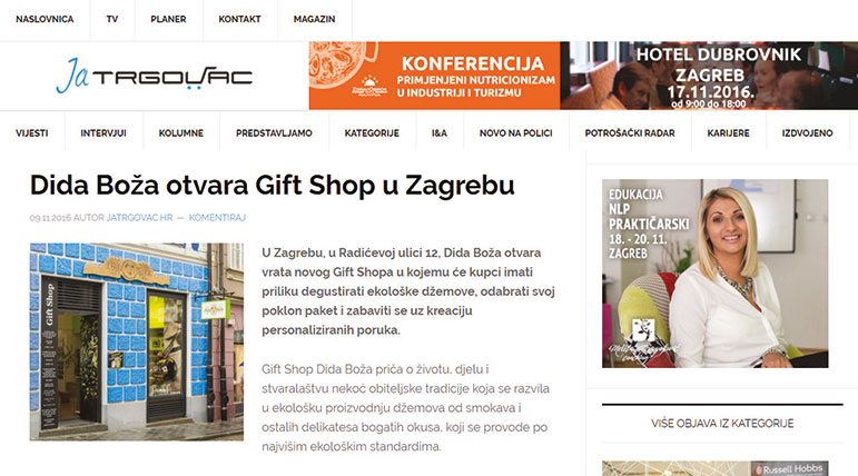www.jatrgovac.hr 09 11 2016 | Dida Boža otvara gift shop u Zagrebu