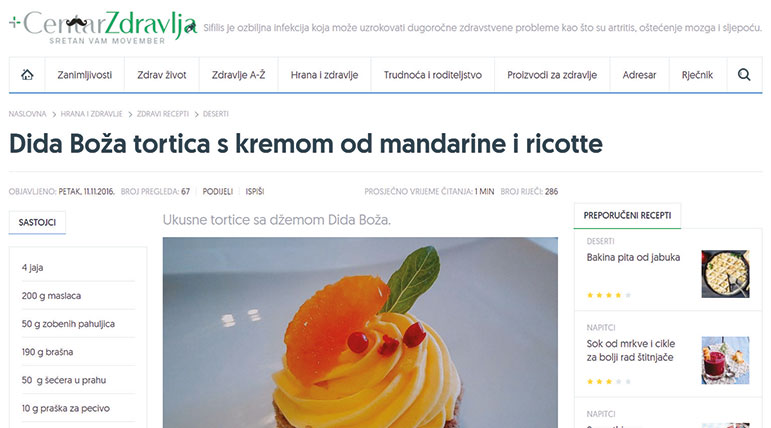 www.centarzdravlja.hr 11 11  2016 | Dida Boža tortica s kremom od mandarine i ricotte | Otvorenje gift shopa Dida Boža